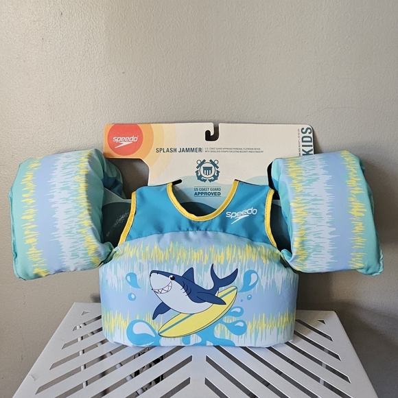 Speedo Kids Swim Vest - Aqua and Yellow shark 33-55lbs toddler - Picture 2 of 7